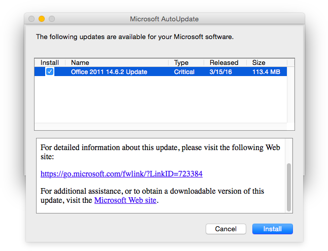 latest update office for mac 2011